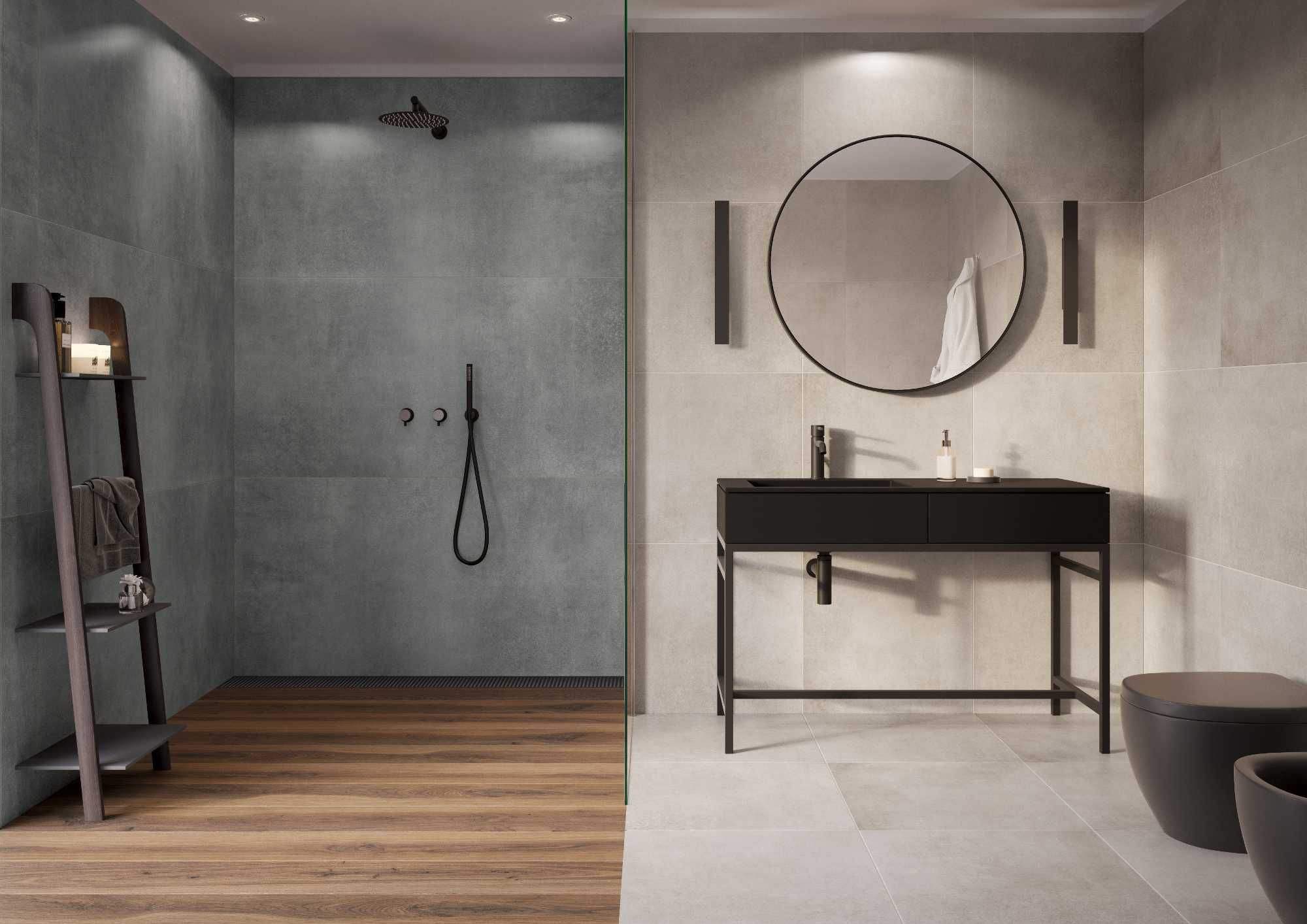 Duży gres, płyty 120x120 Beton Grafit Mat Rektyfik Mrozoodporny Loft