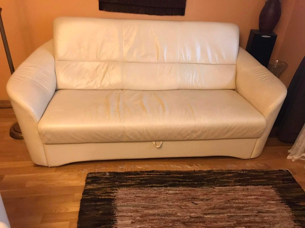Zestaw wypoczynkowy kanapa + 3 fotele (rozkładana, skórzane)