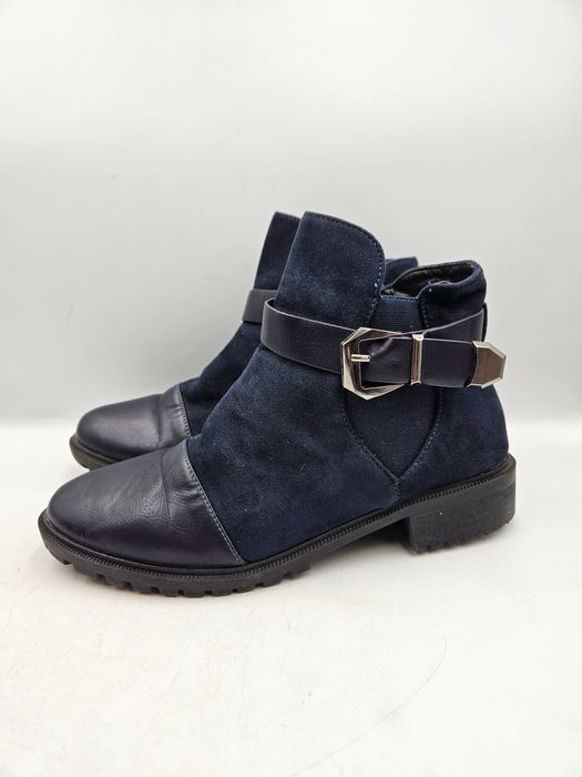 Botki Damskie Sztyblety Zamszowe Ze Skórzanym Noskiem Granatowe R 38