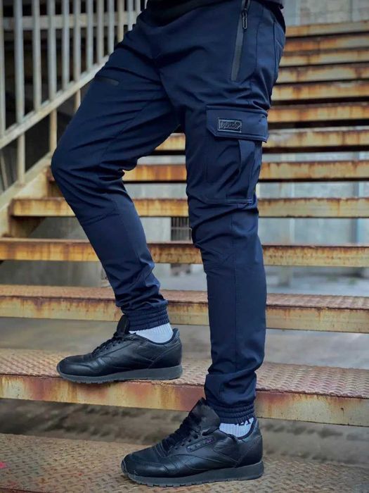 Штани карго чоловічі утеплені флісом сині