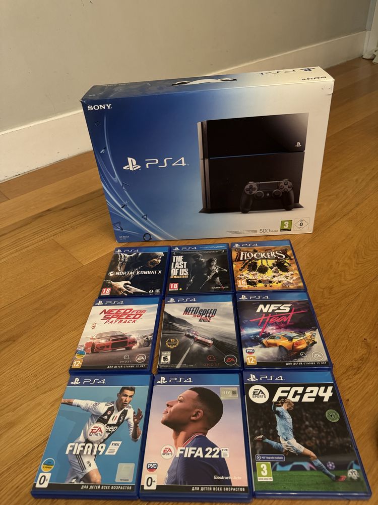 PS 4 Jet black CUH-1116A 500mb ,руль thrustmaster t80 , ігри