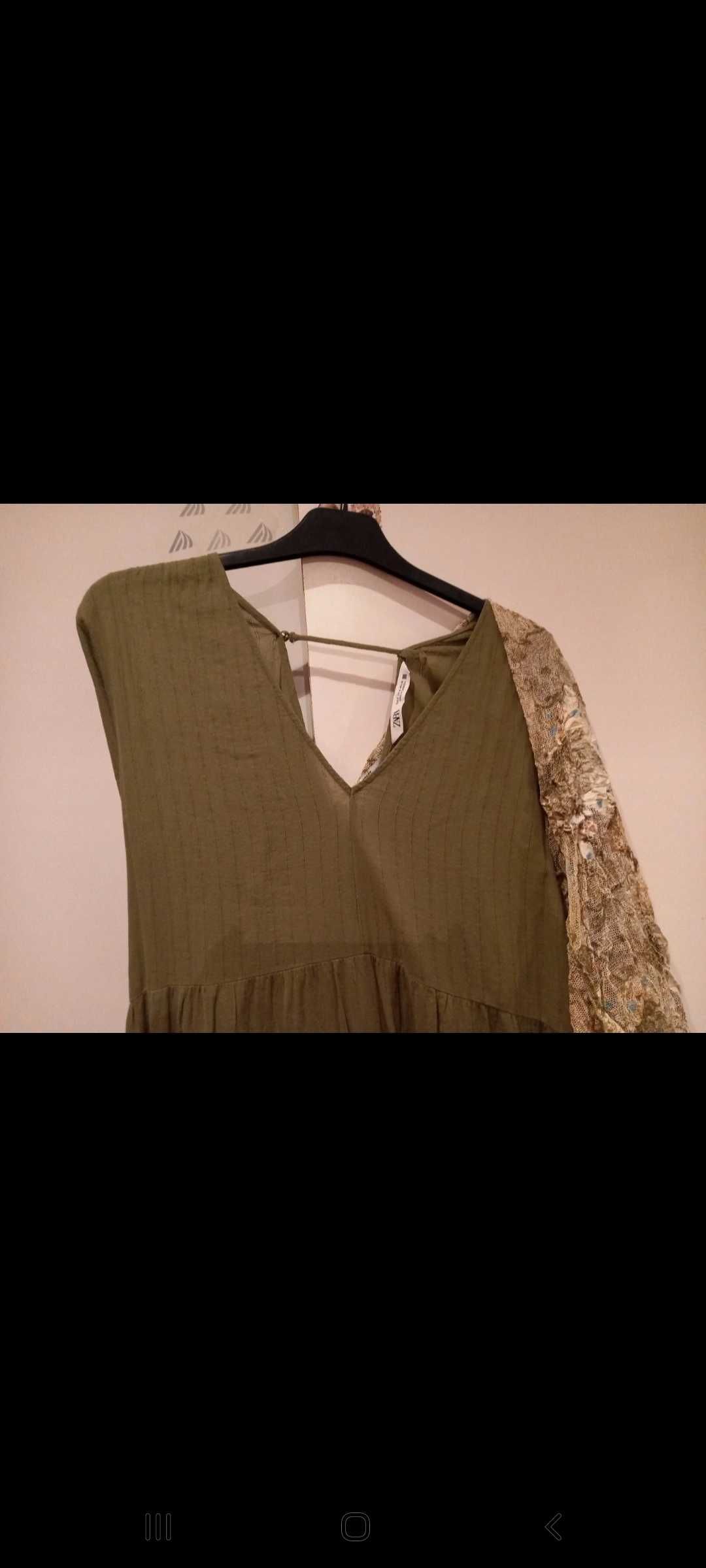 Vestido comprido verde/caqui + casaco original - S - Zara