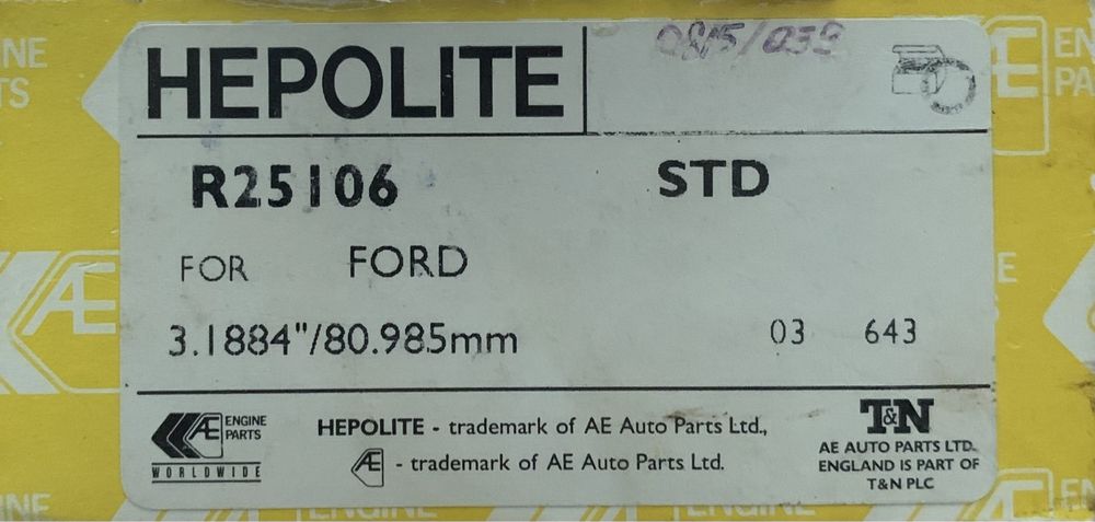 Поршневі кільця на Ford escort 1.1/1.3/1.6 Hepolite