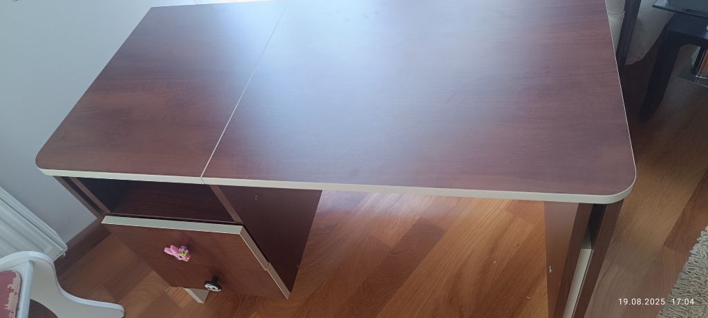 Biurko regulowane duży blat ręcznie robione brąz i ecru