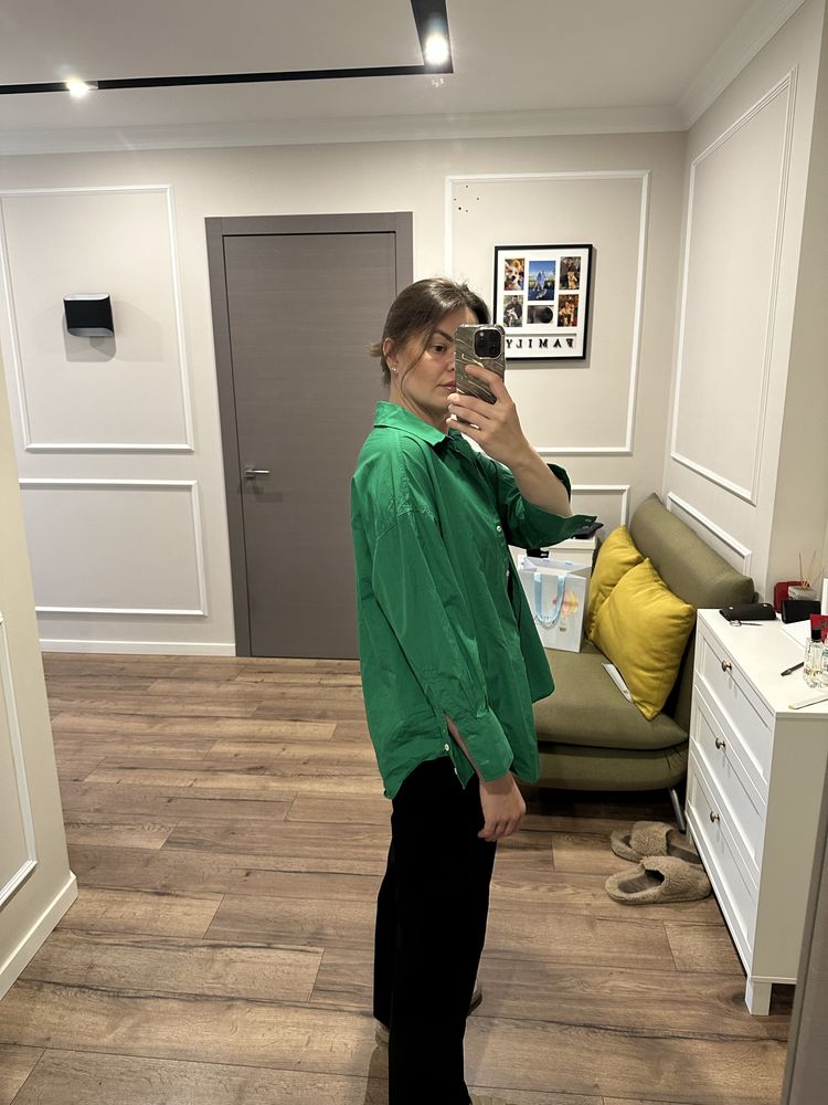 Рубашка zara женская  зеленая