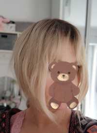 Włosy naturalne topper tupet uzupełnienie blond z brązowym odrostem