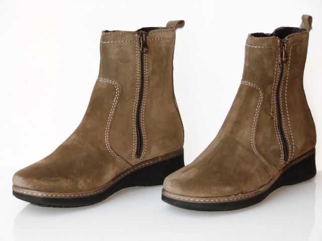 Botki damskie skóra zamsz khaki płaskie TREVO r. 38