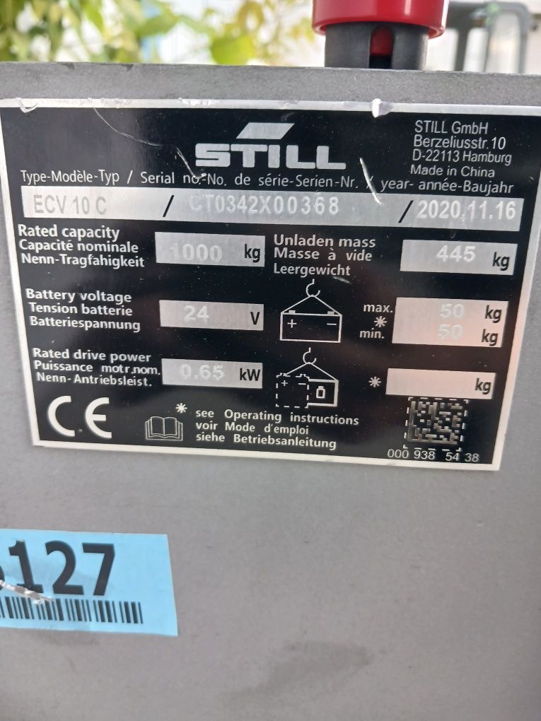 Штабелер, електронавантажувач, рохля STILL ECV10C, 2020 р.