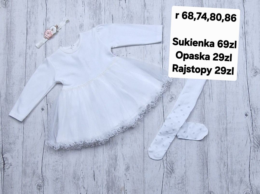 Sukienka dziewczęca do chrztu bawelna elegancka wizytowa 68,74,80,86