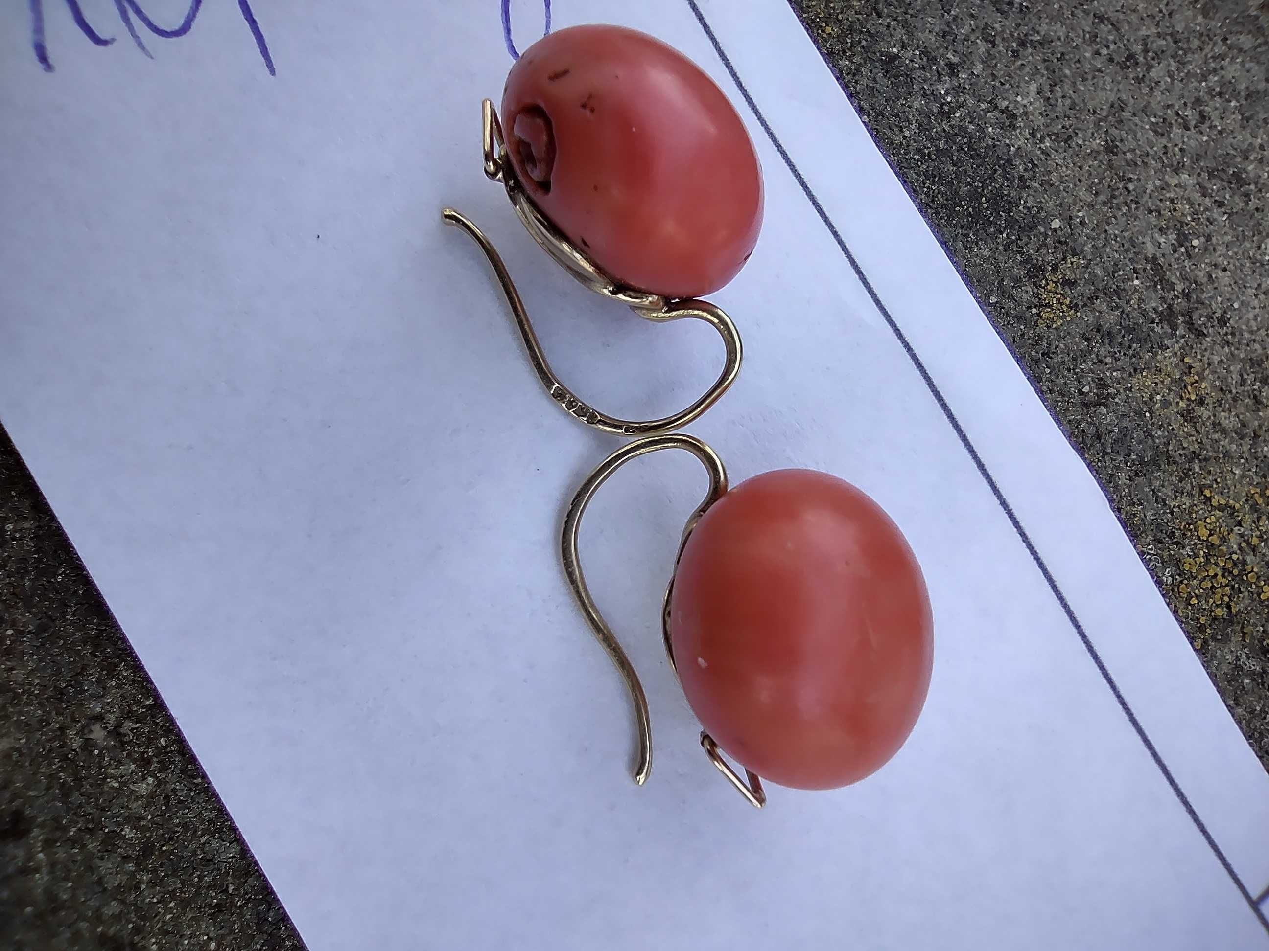 Złote kolczyki z koralem 56 zołotników Carska Rosja 10,17 g