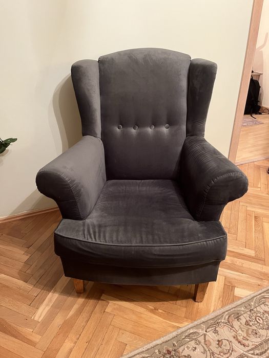 Fotel uszak welurowy Black Red White