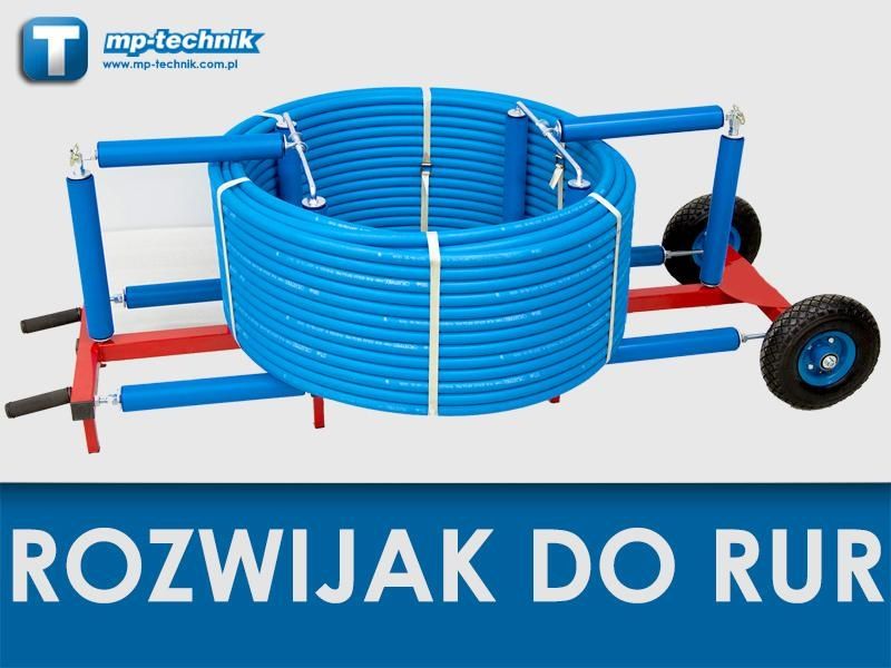 Mobilny rozwijak do rur PERT, HDPE 32, 40, 50 mm z kręgów, odwijak