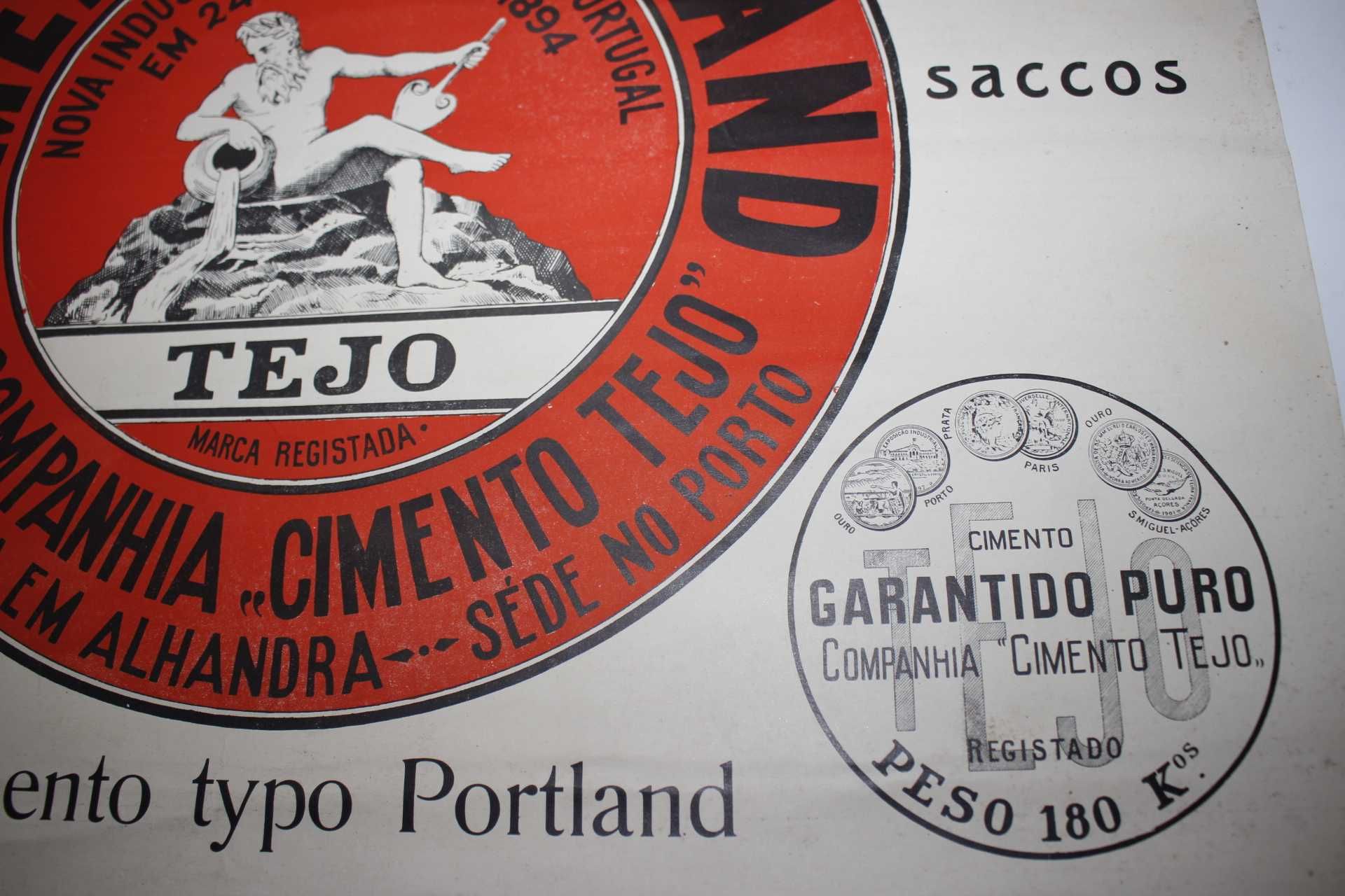 Antigo Poster / Cartaz CINPOR Cimento Portland Tejo - Alhandra / Porto