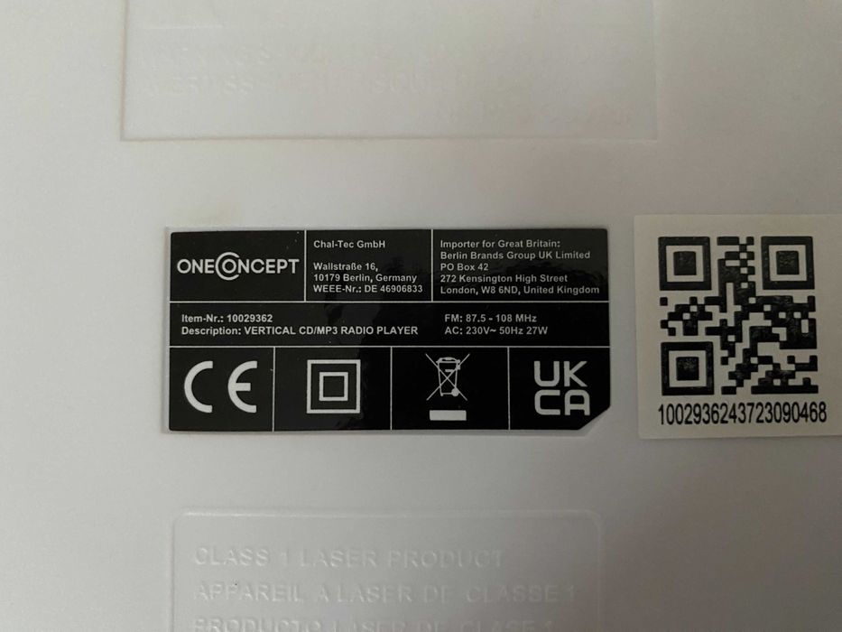 Стереосистема OneConcept V-15 BT CD USB MP3 FM Німеччина (10029362)