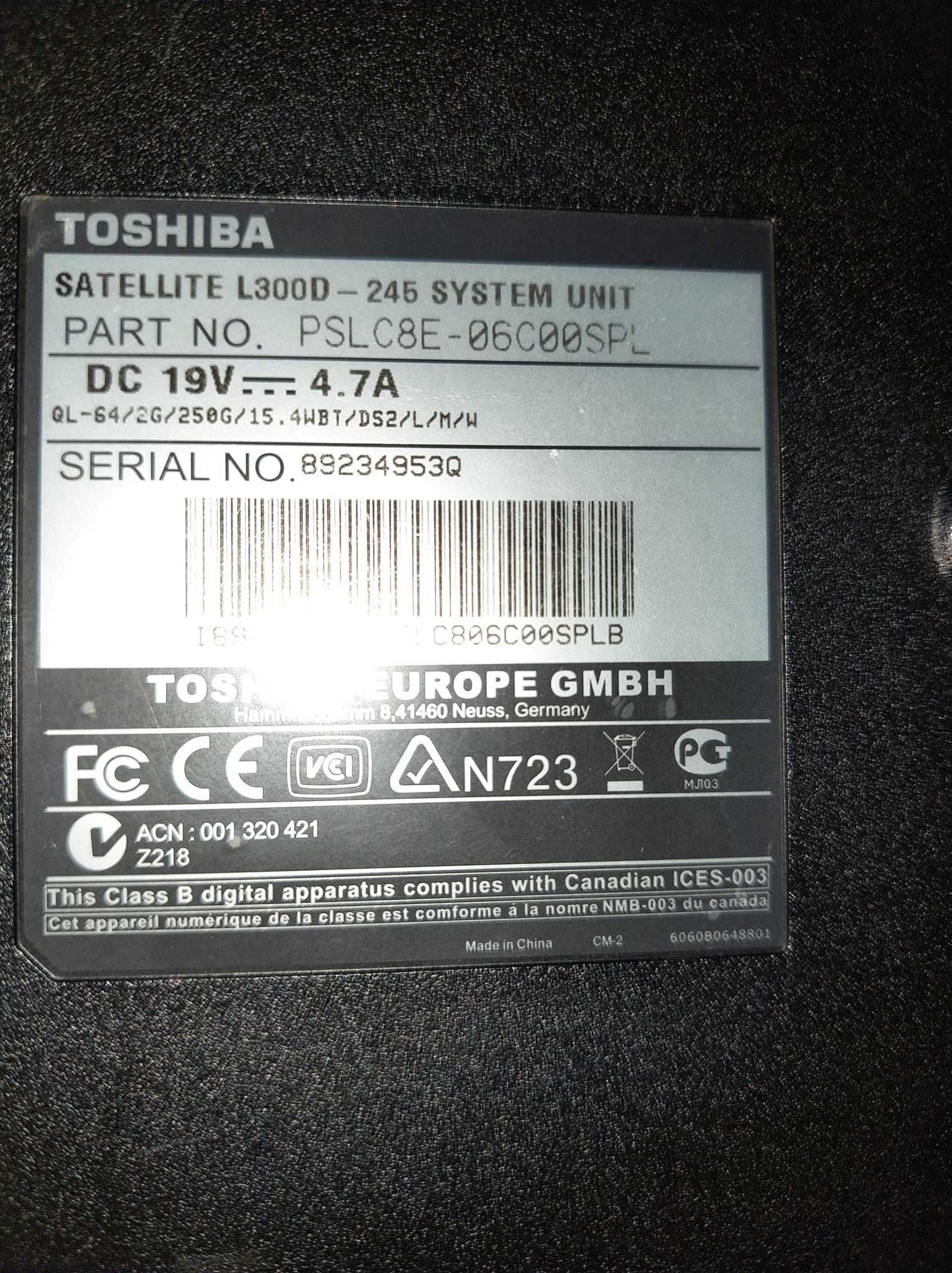 Laptop Toshiba satelite L300D