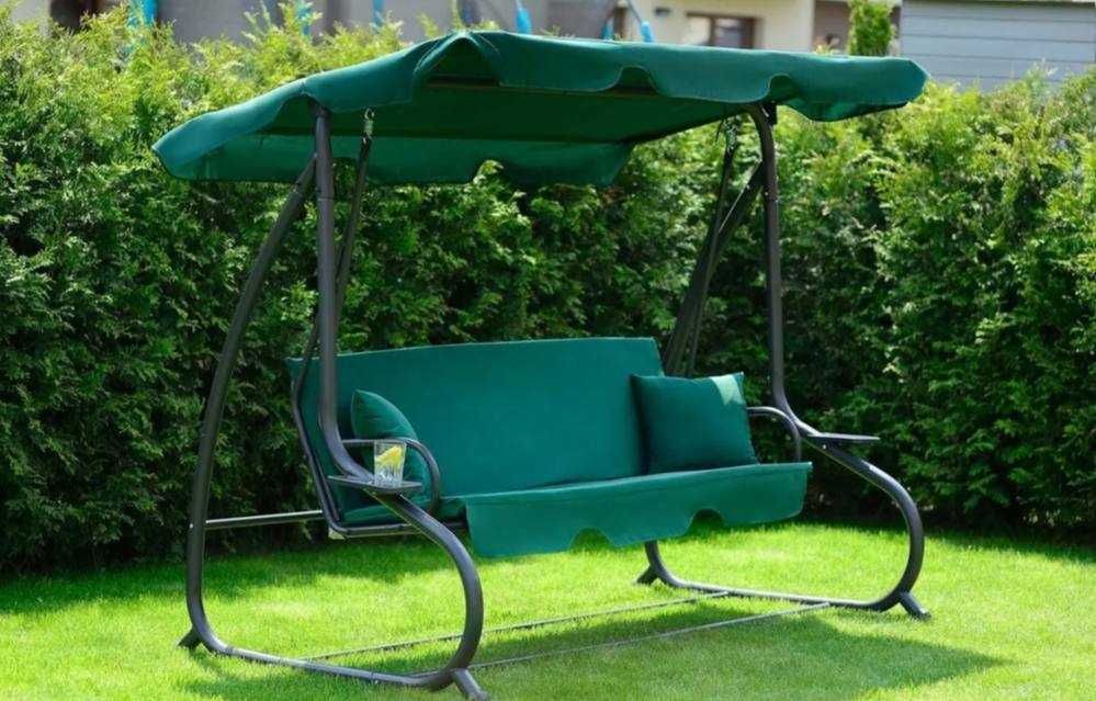 Гойдалка садова нова, гарантія якості, до 300 кг, трьохмісна в сад