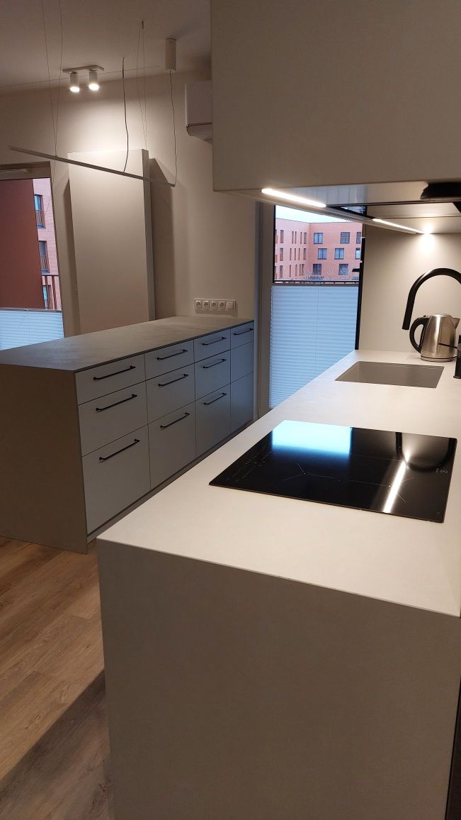 NOWY Forner duży 4.2mx1.31m blat kompaktowy hpl slim 12mm beton szary