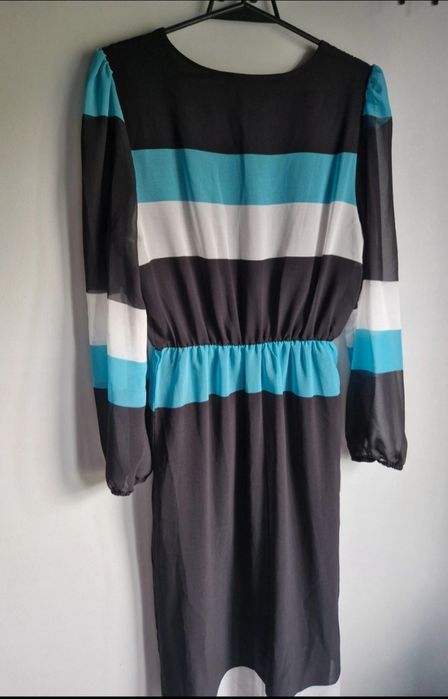 Sukienka za kolano w paski Luźny przewiewny rękaw L 40