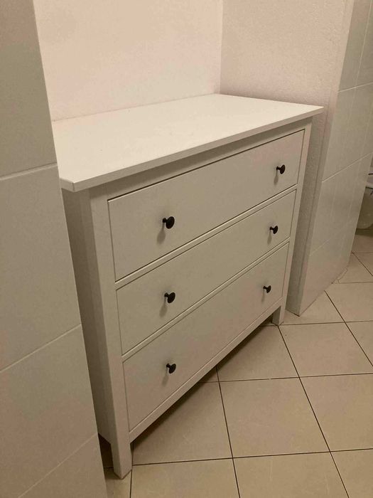 HEMNES, Komoda, 3 szuflady, biała bejca, 108x96 cm
