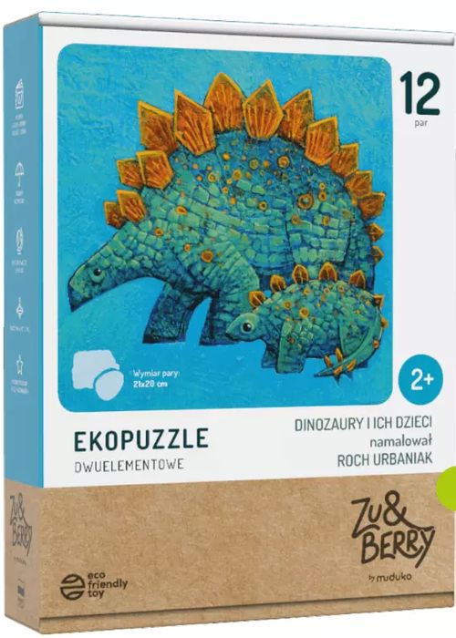 Ekopuzzle dwuelementowe. Dinozaury i ich dzieci. Muduko. Nowy Produkt