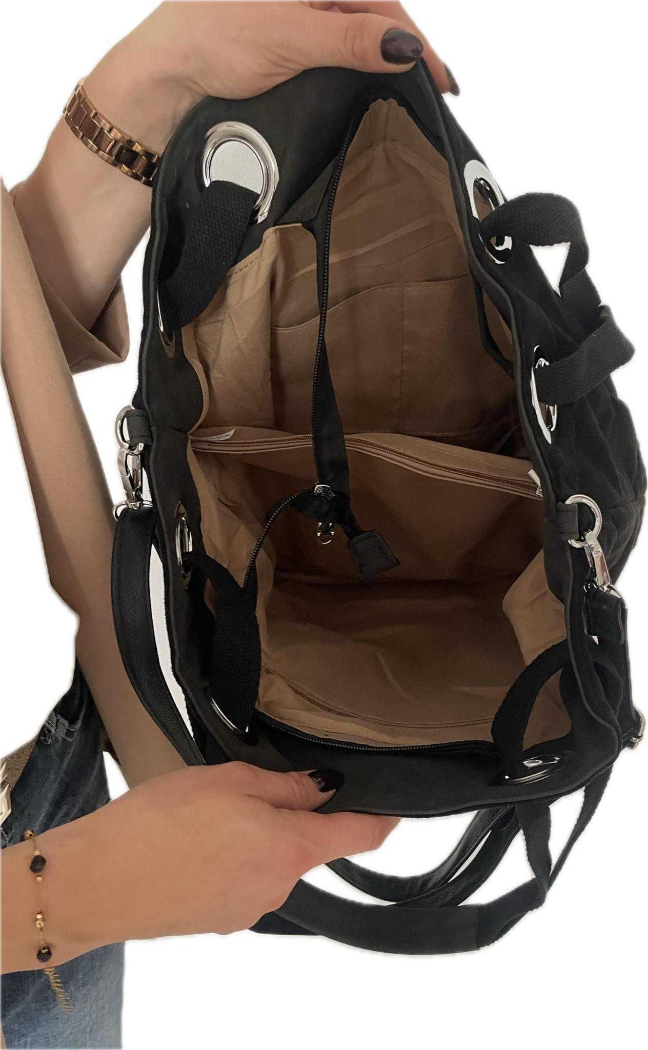 Torebka damska worek shopper zamsz eko czarna