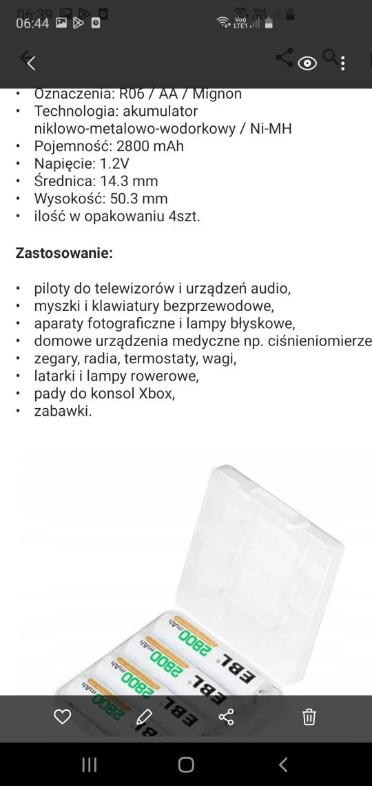 4xAkumulatorki 1,5 Volta abl 2800 ah
Technologia: akumulator ni