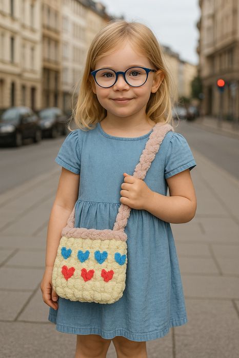 Torebka dla dziewczynki ręcznie wyplatana z przędzy