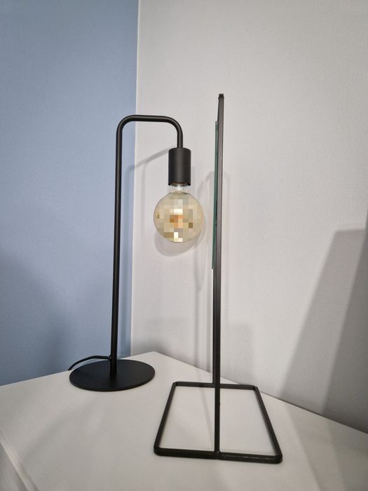 Lustro lusterko stojące metal czarny lampka żarówka loft lexman home&y