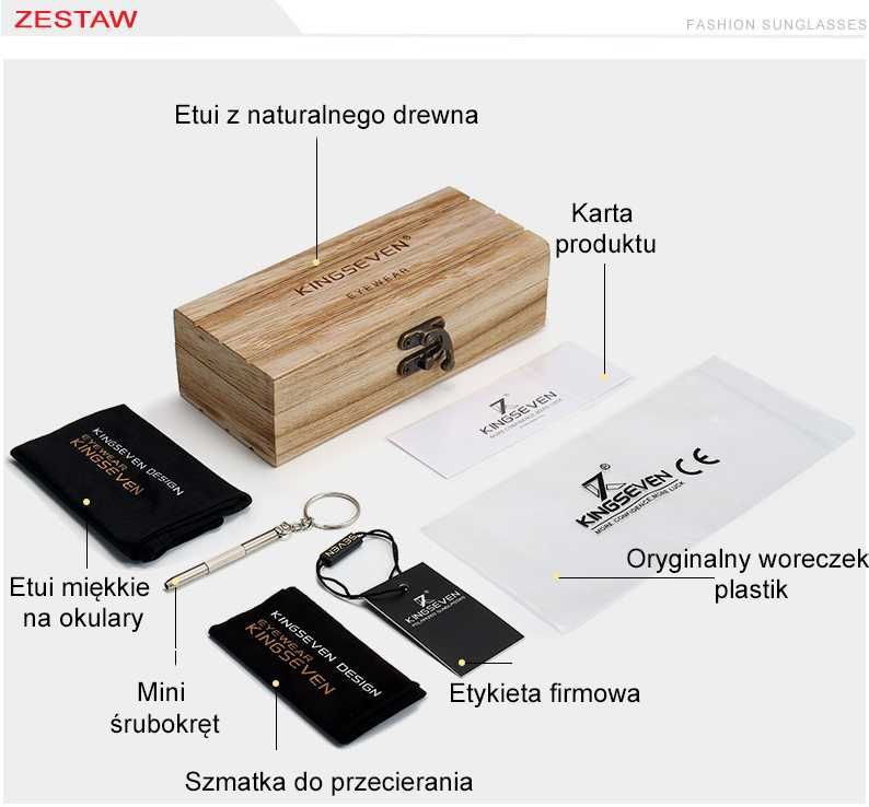OKULARY przeciwsłoneczne POLARYZACJA KINGSEVEN drewniane UV400 na 2025