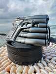 Pasek Skórzany Kowbojski Cowboy Pistolet Bullets Klamra Black Czarny
