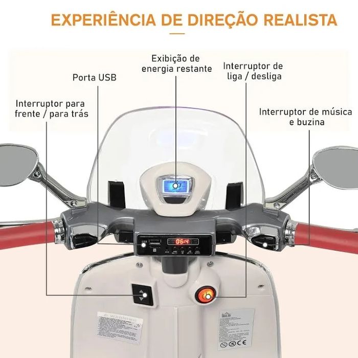 Mota Elétrica Infantil Estilo Vespa