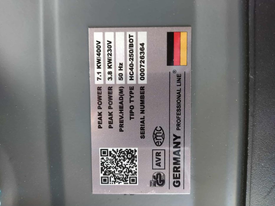 Agregat prądotwórczy BACKHERF B2590x V8 7.1 kW/400V,  3.8 kw/230V nowy