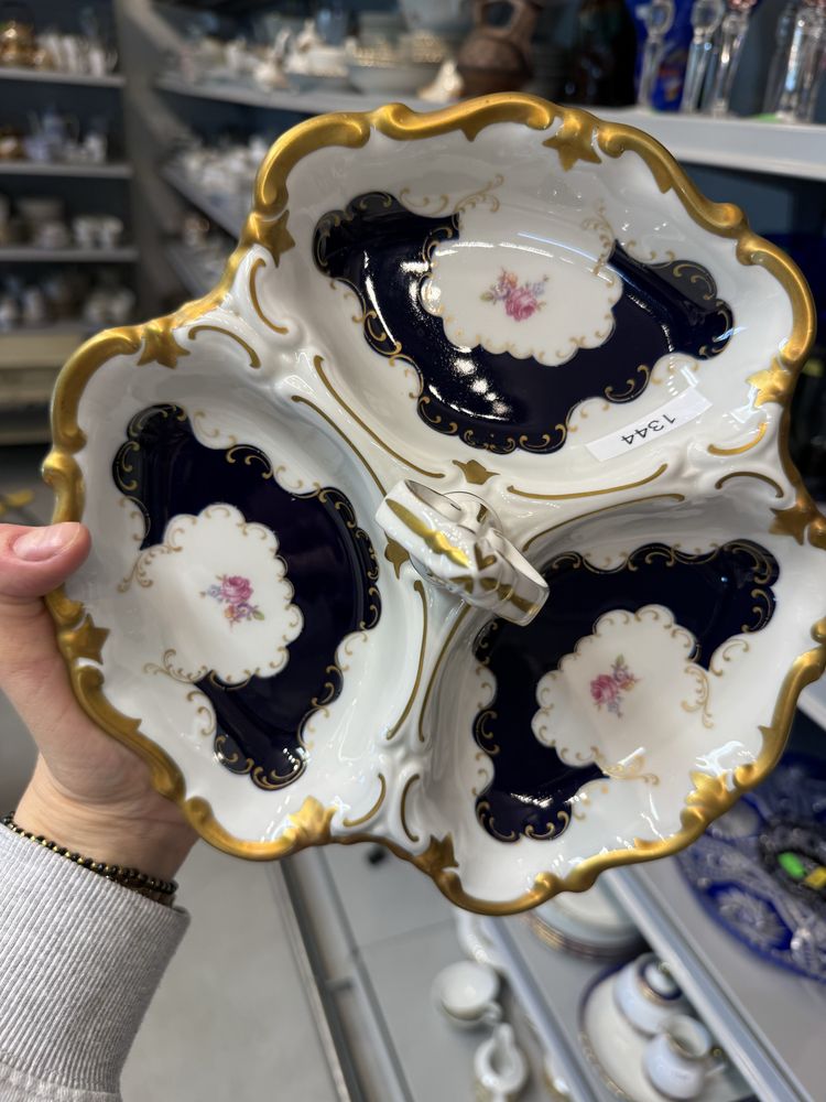 Patera porcelanowa kabaret Kobalt złoto Reichenbach dekoracja 1344