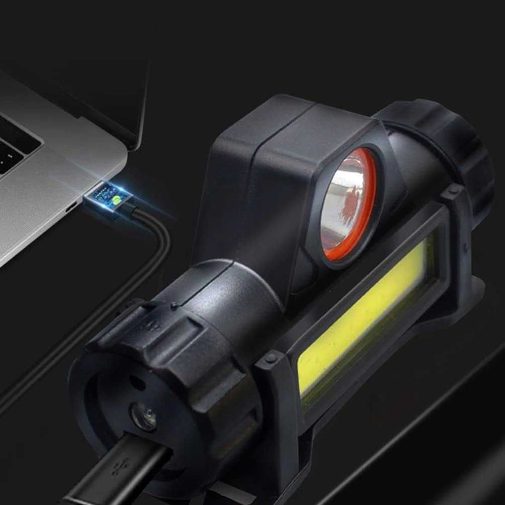 Latarka czołowa LED + COB, 4 tryby, akumulator USB, z magnesem