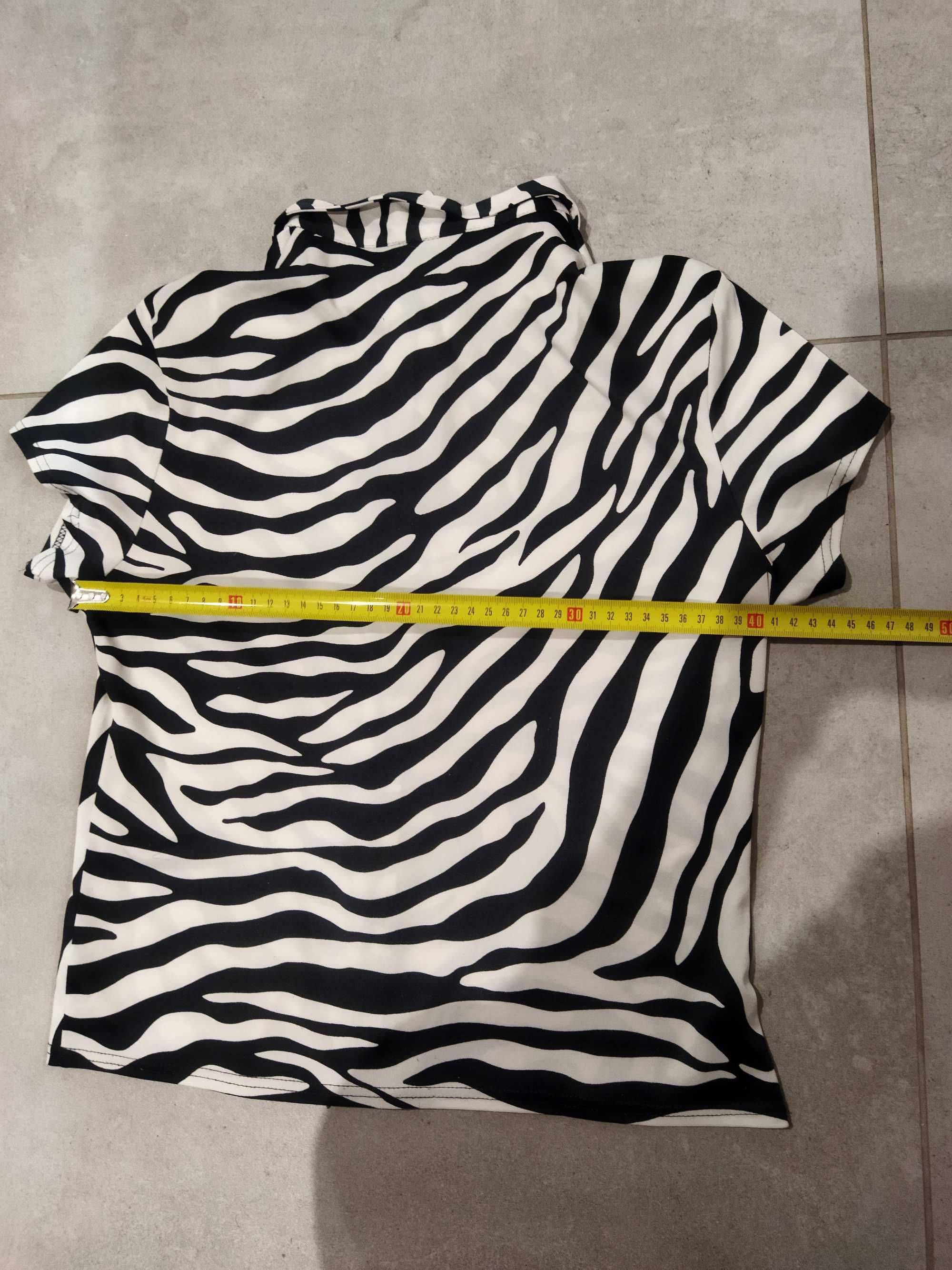 Bluzka krótki rękaw na guziczki biało-czarna zebra Pimkie rozmiar S/M
