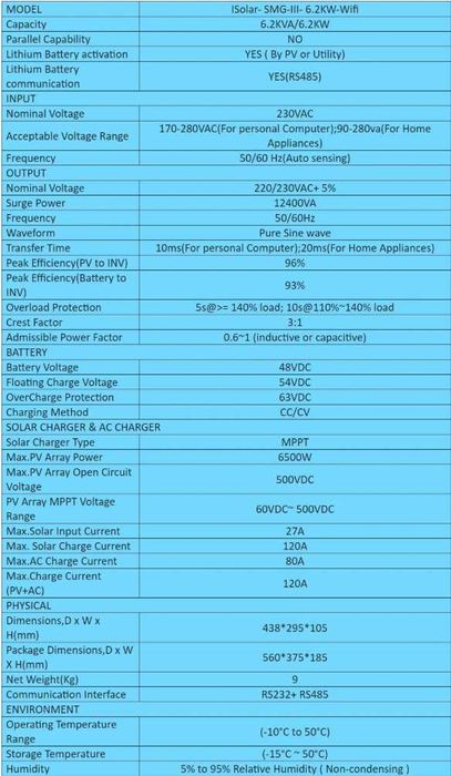 Гібридний інвертор EASUN 6.2kW 48V ISolar-SMG-III-6.2KW