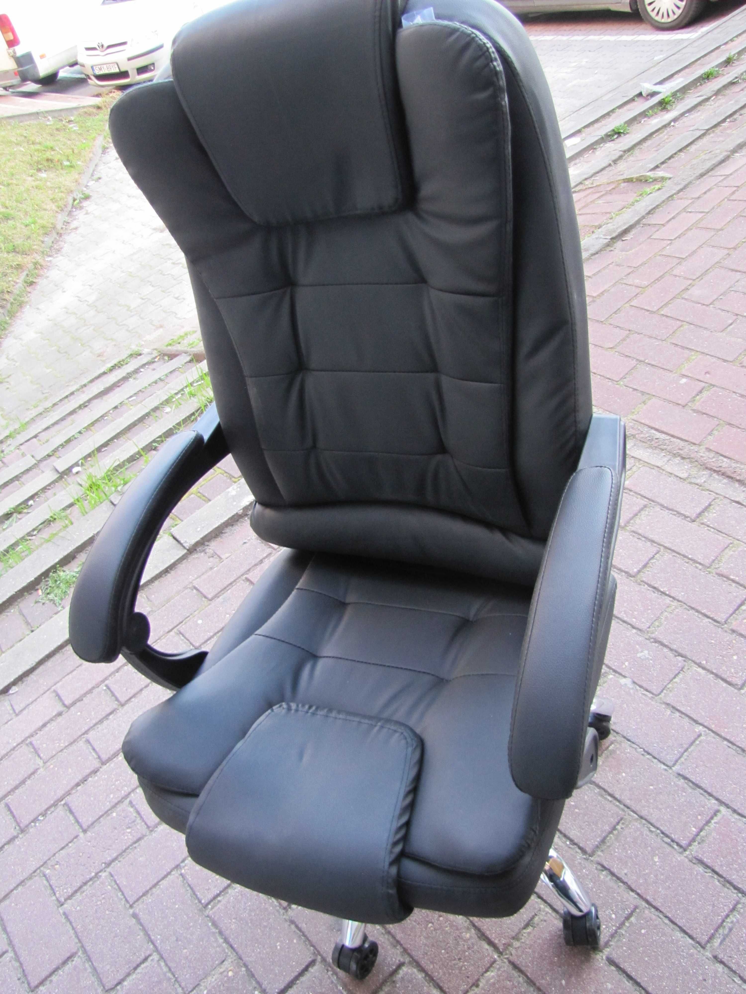 Fotel biurowy krzesło obrotowe skórzany regulowany czarny nowy
