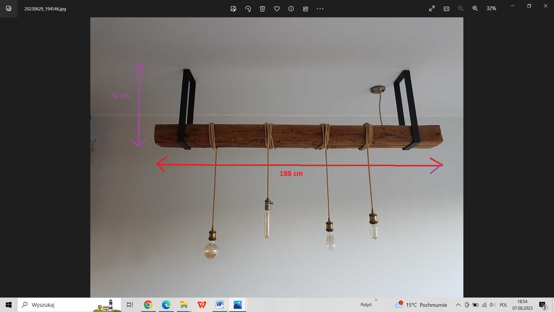 Lampa loftowa wisząca handmade