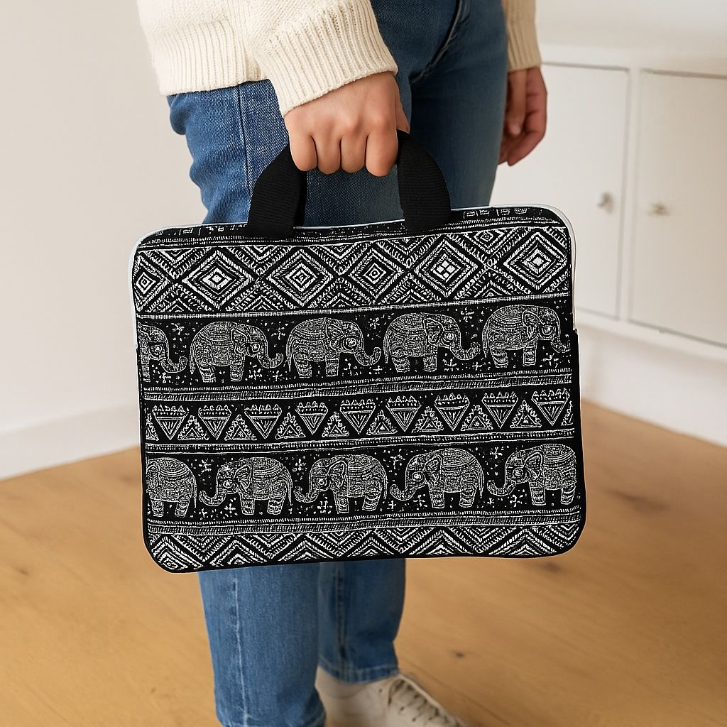 Bolsa Acolchoada com padrão étnico de elefantes