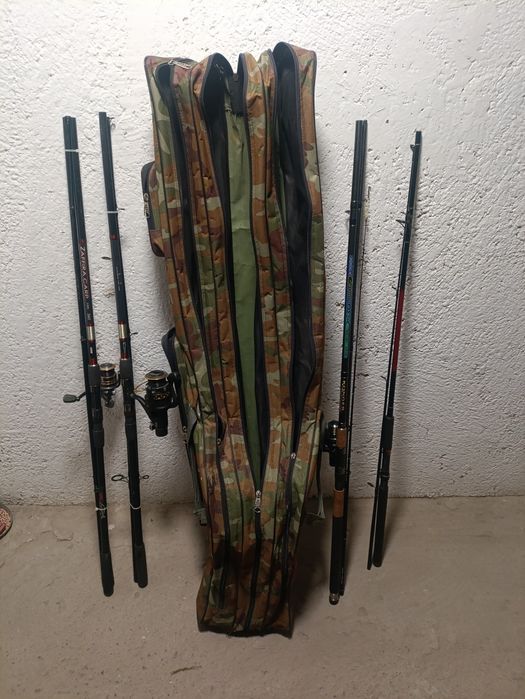 Sprzedam 4 wędki + pokrowiec, podbierak, skrzynka, podpórki