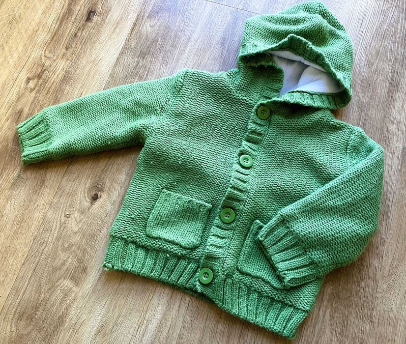 LUPILU ocieplany polarem zielony kardigan z kapturem 74/80 cm kurtka