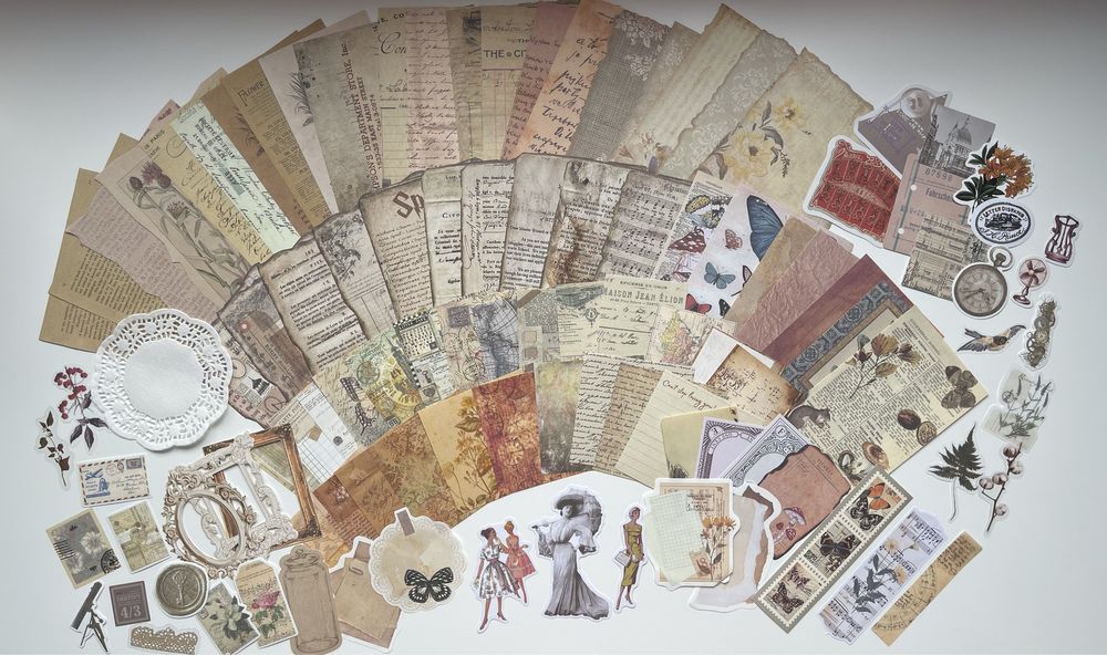 Duży zestaw vintage 100 scrapbooking bullet journal