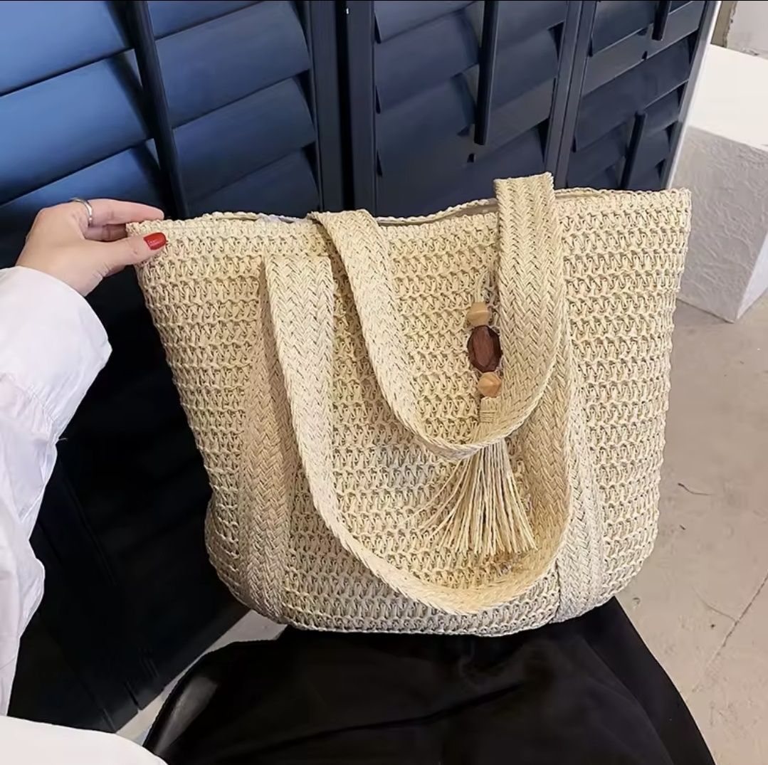 Torba słomkowa duża letnia boho shopperka plażowa miejska