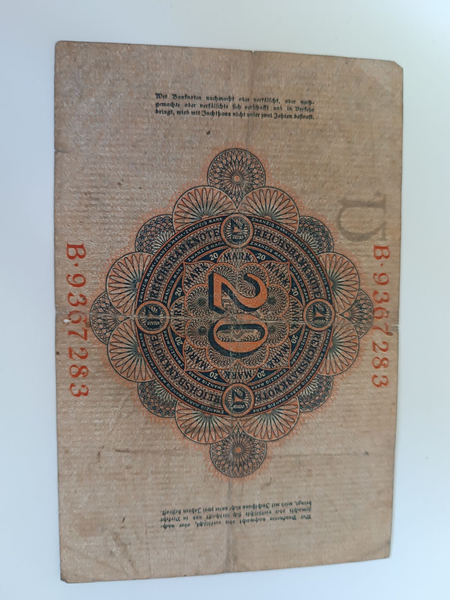 Banknot 20 marek niemieckich z 1910 roku