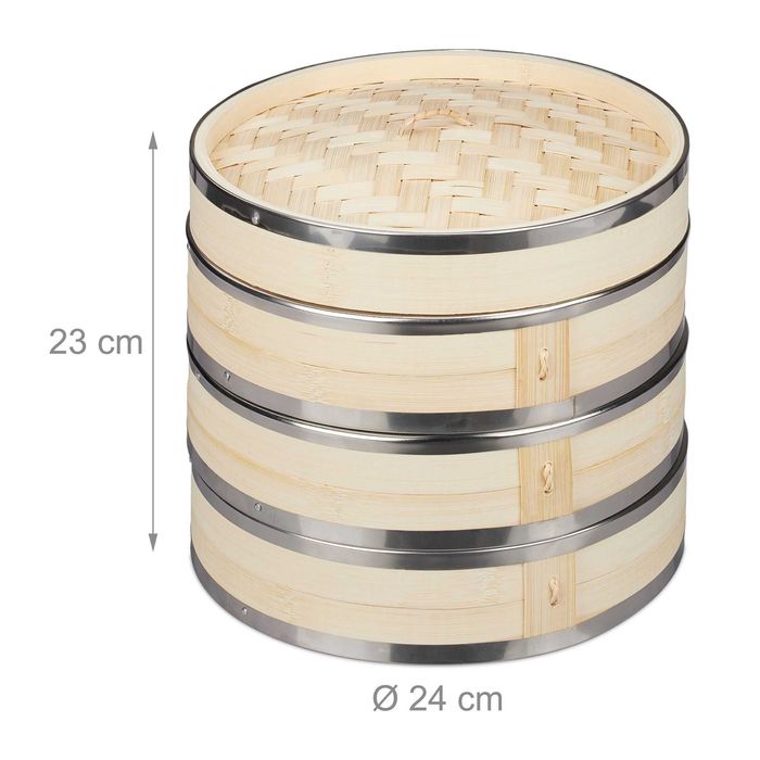 Relaxdays bambusowy parownik 3-poziomowy tradycyjny parowar azjatycki