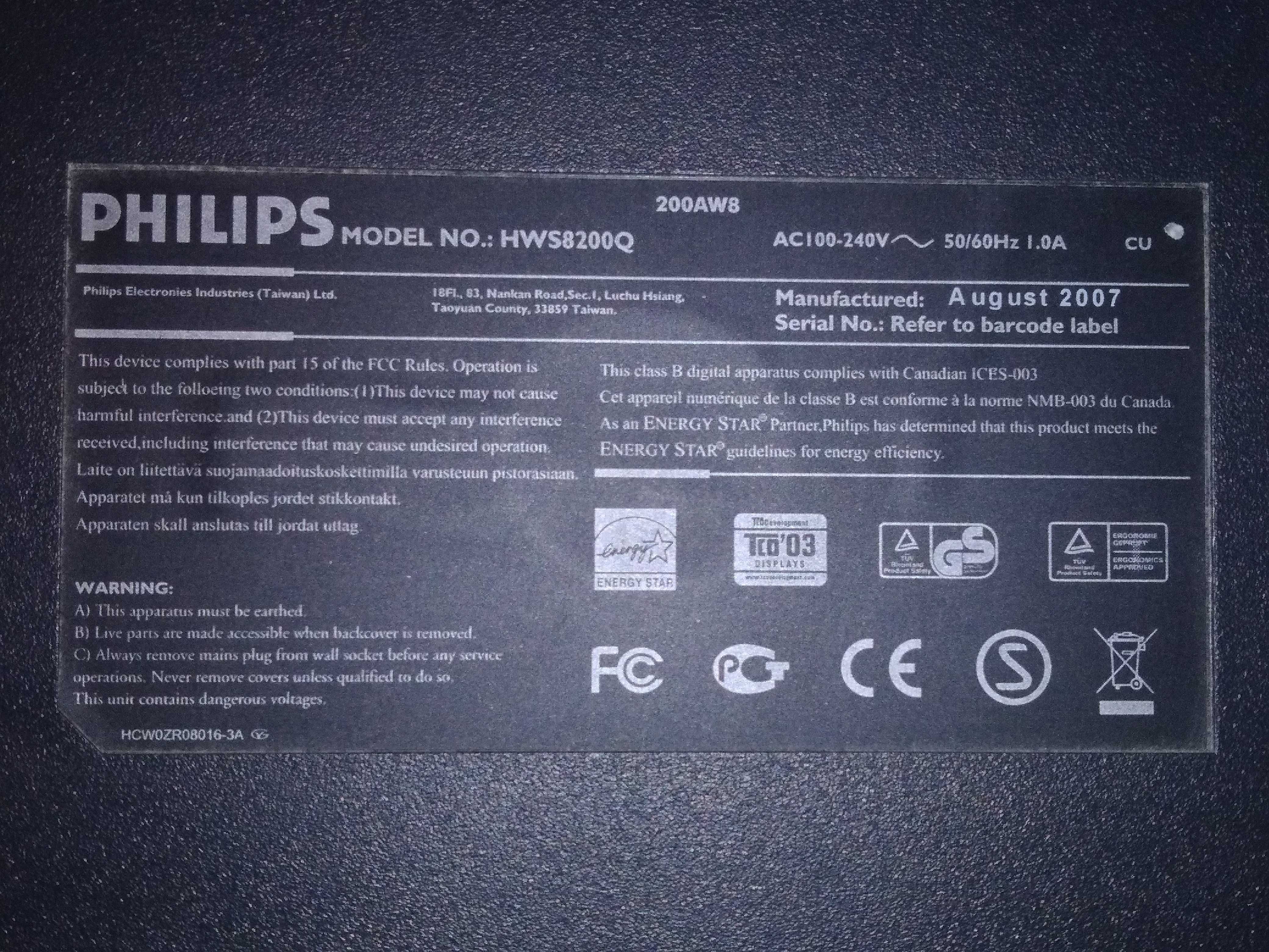 Монітор Philips 200AW8 (HWS8200Q)