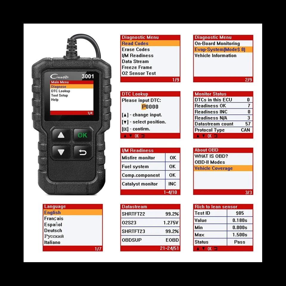 Máquina Diagnóstico OBD2 para automóvel Launch Creader 3001 SELADO