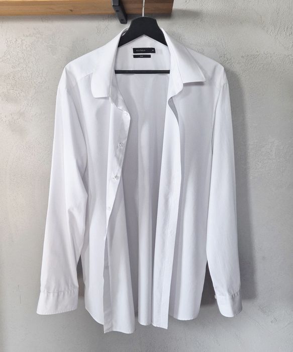 Koszula męska Vistula XL biznesowa elegancka biała drobny wzór kratka