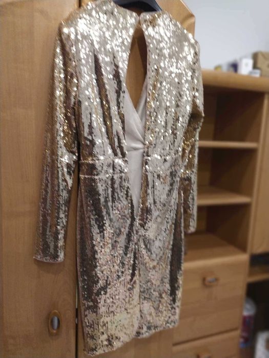 Glamour  MISSGUIDED PEACE+LOVE sukienka w cekiny złota Luxury