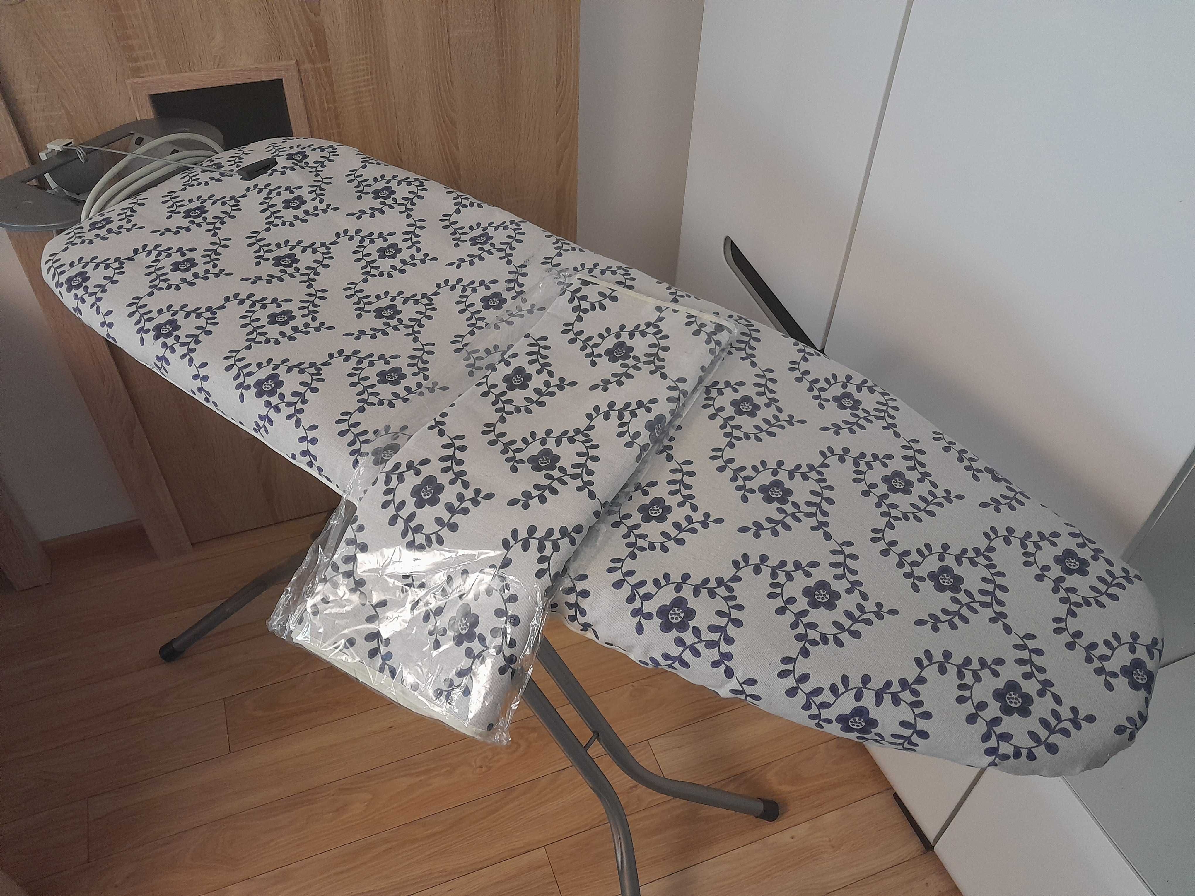 Nowy pokrowiec na deskę do prasowania/ podkład flizelina/szary/kwiatki